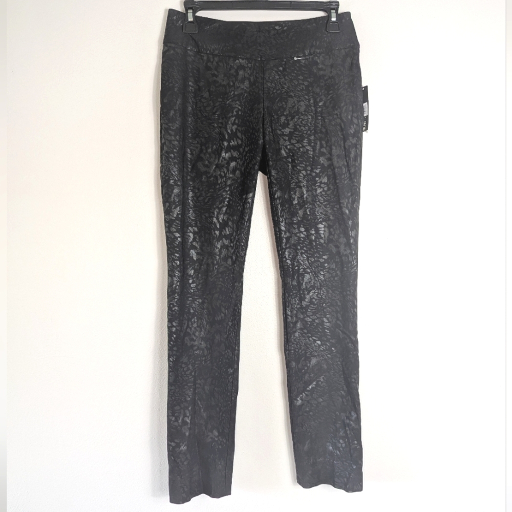2 NWT Nic + Zoe Black Animal Print Pull On Skinny Pants